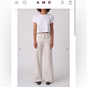 AMO Oat Wide Leg Distressed Frayed Hem Frida Flared Denim, size 26, 28.5” inseam